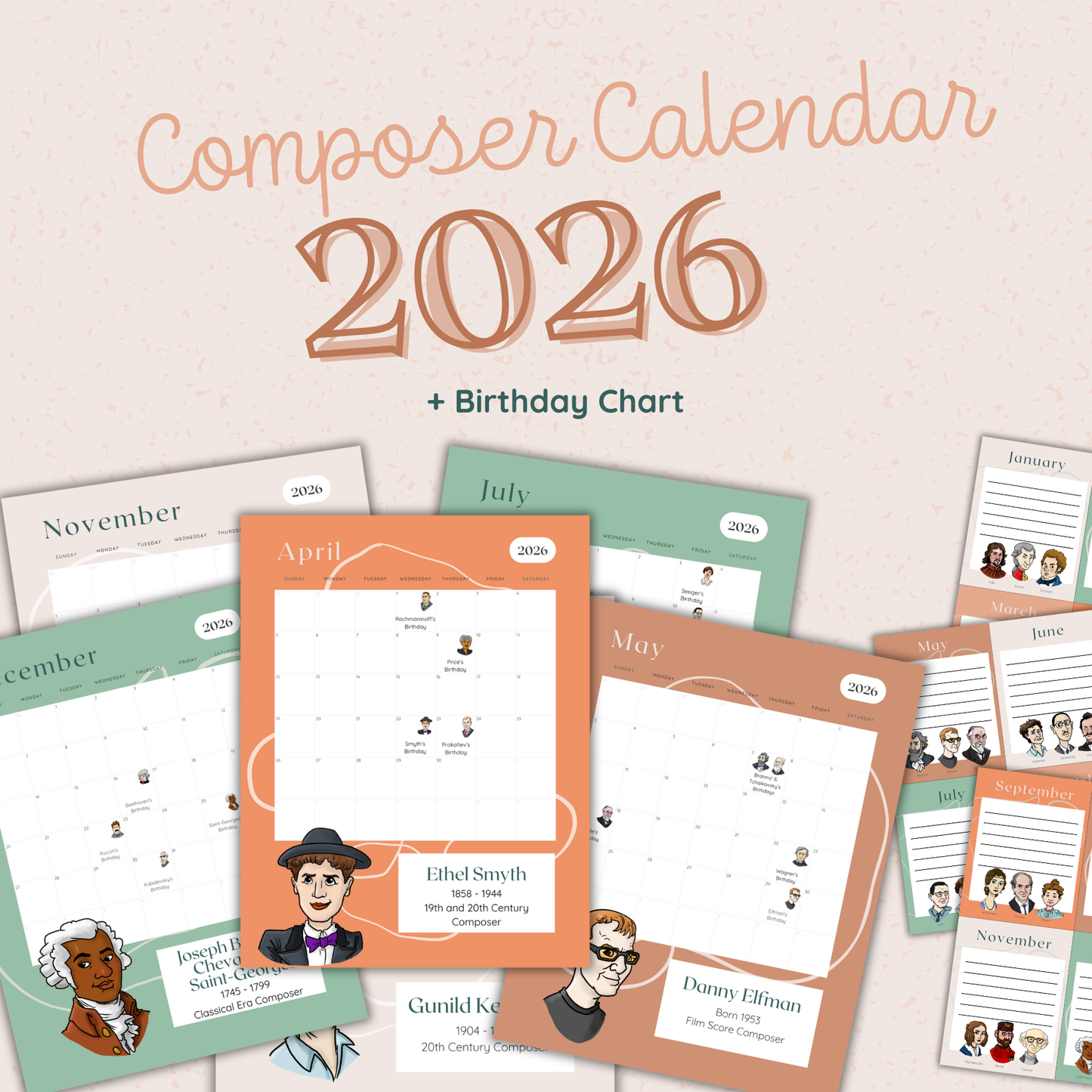 2026 Composer Calendar - Digital Download