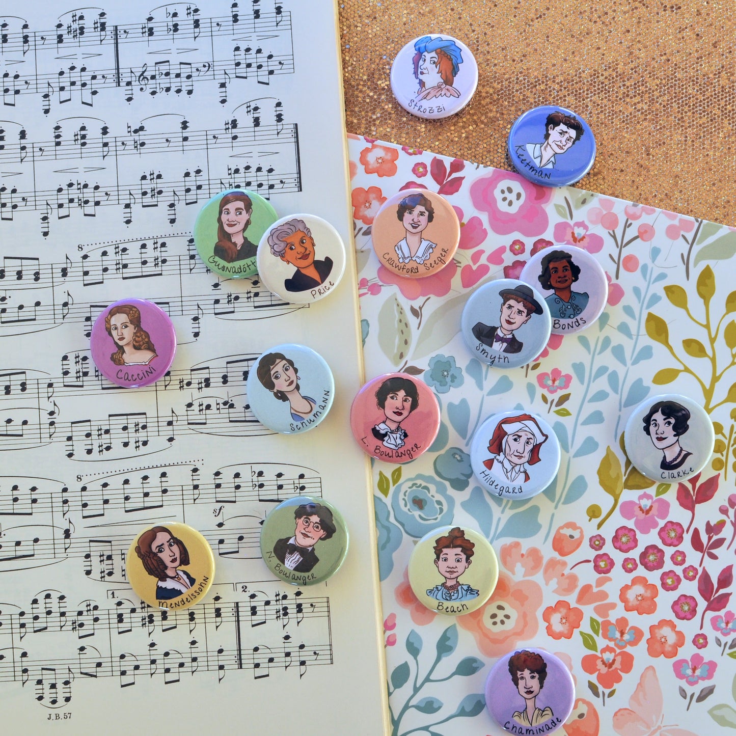 Women Composer Buttons - Set of 16