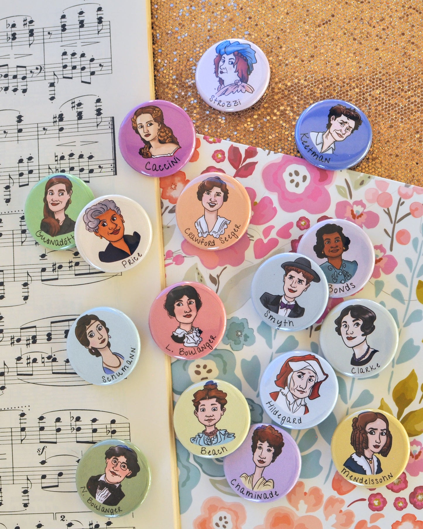 Women Composer Buttons - Set of 16