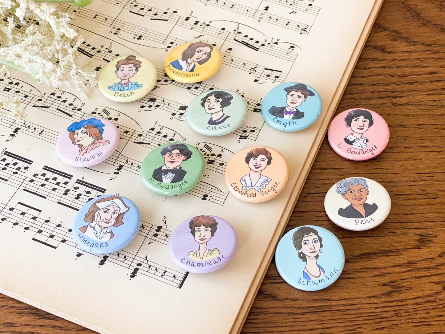 Women Composer Buttons - Set of 12